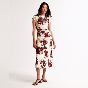 Abercrombie & Fitch Floral Midi Dress - Cream and Red